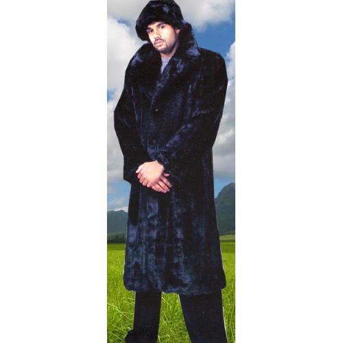 IL Canto Black Faux Mink Fur Long Trench Coat F010